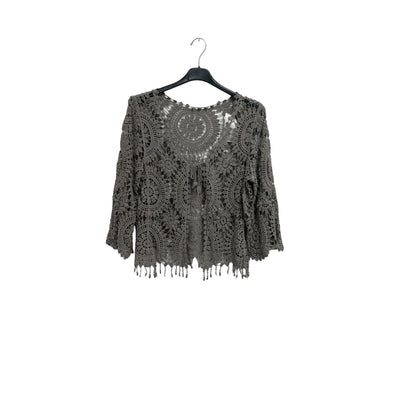 Italian Crochet Lace Shrug Pattern Fringe Hem Tie Front Cardigan