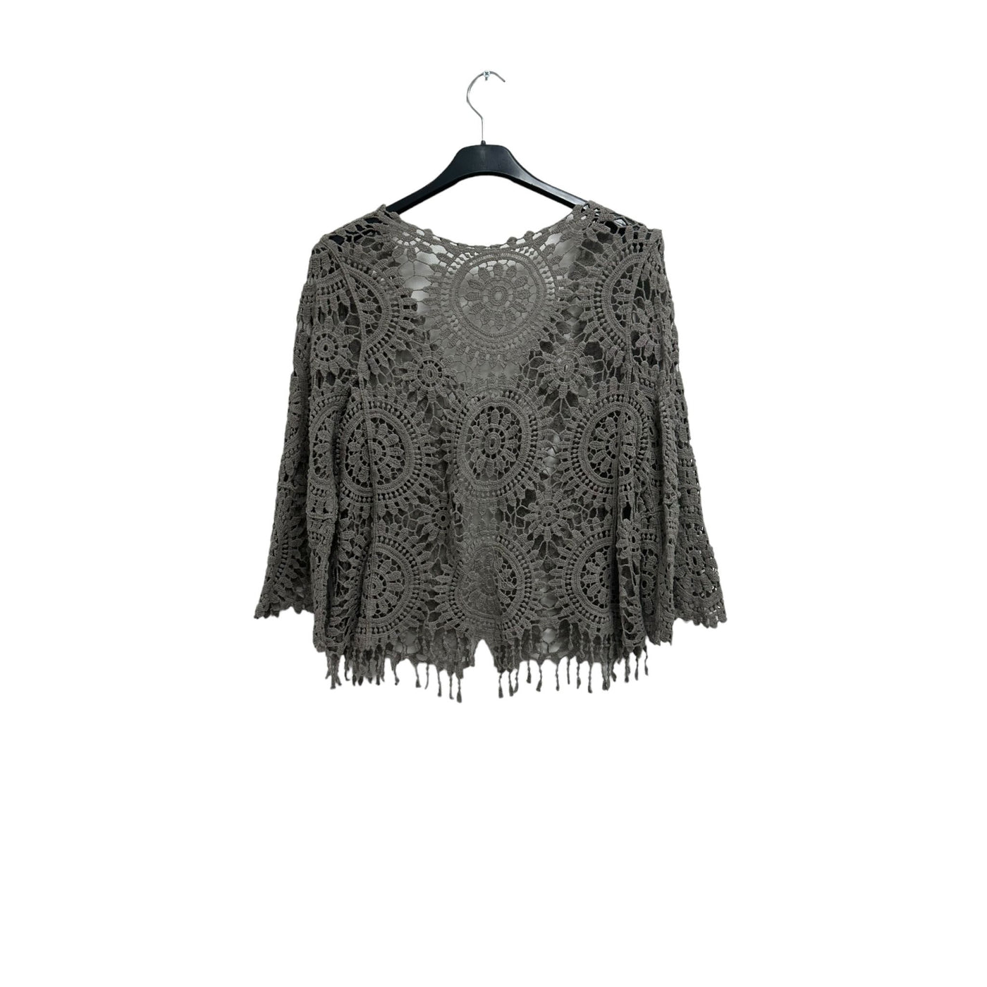 Italian Crochet Lace Shrug Pattern Fringe Hem Tie Front Cardigan