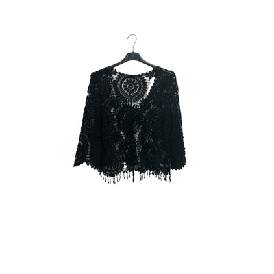 Italian Crochet Lace Shrug Pattern Fringe Hem Tie Front Cardigan