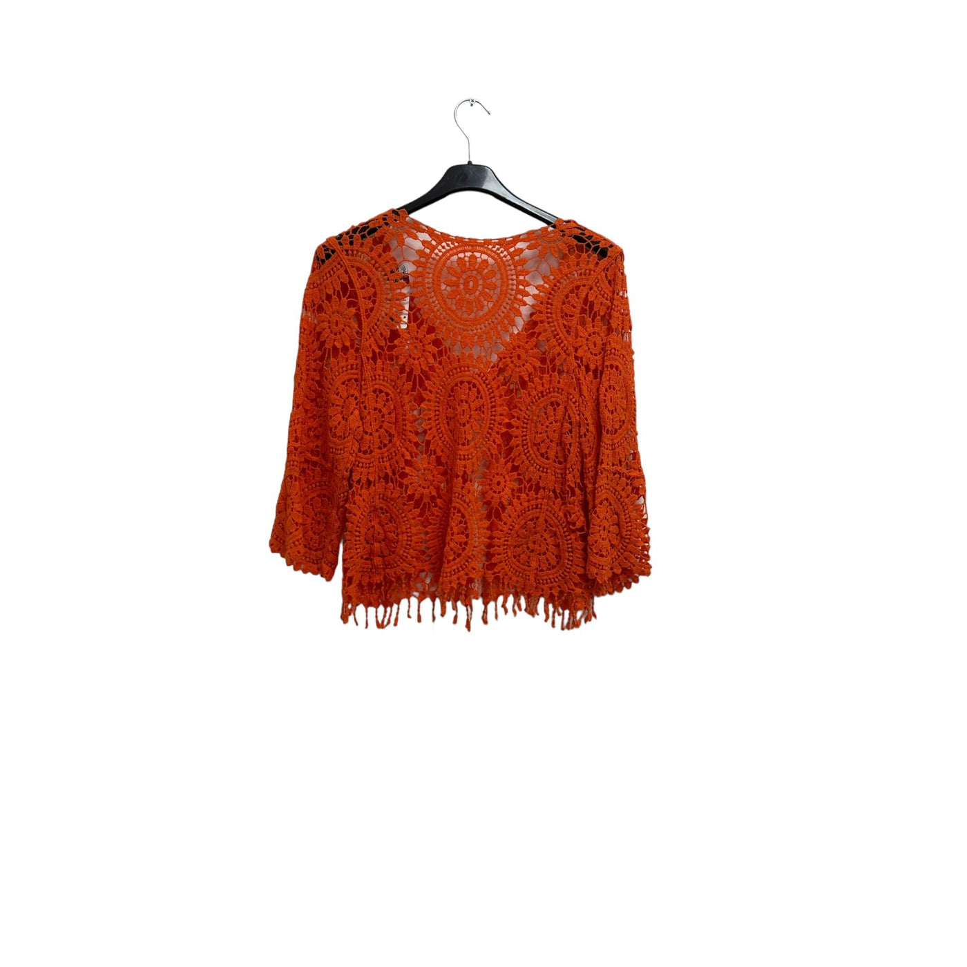 Italian Crochet Lace Shrug Pattern Fringe Hem Tie Front Cardigan