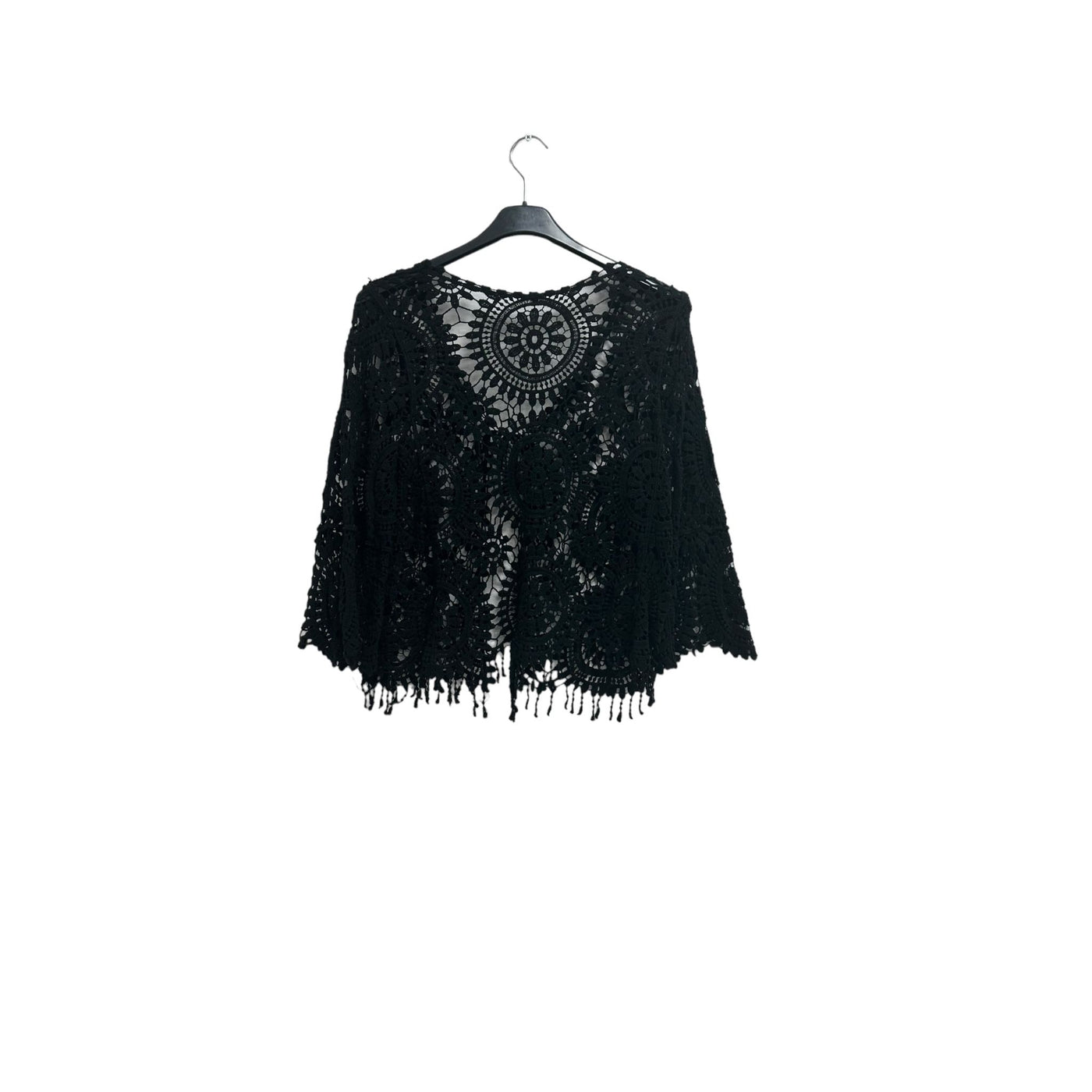 Italian Crochet Lace Shrug Pattern Fringe Hem Tie Front Cardigan