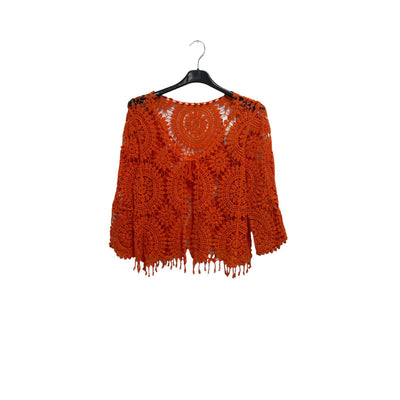 Italian Crochet Lace Shrug Pattern Fringe Hem Tie Front Cardigan