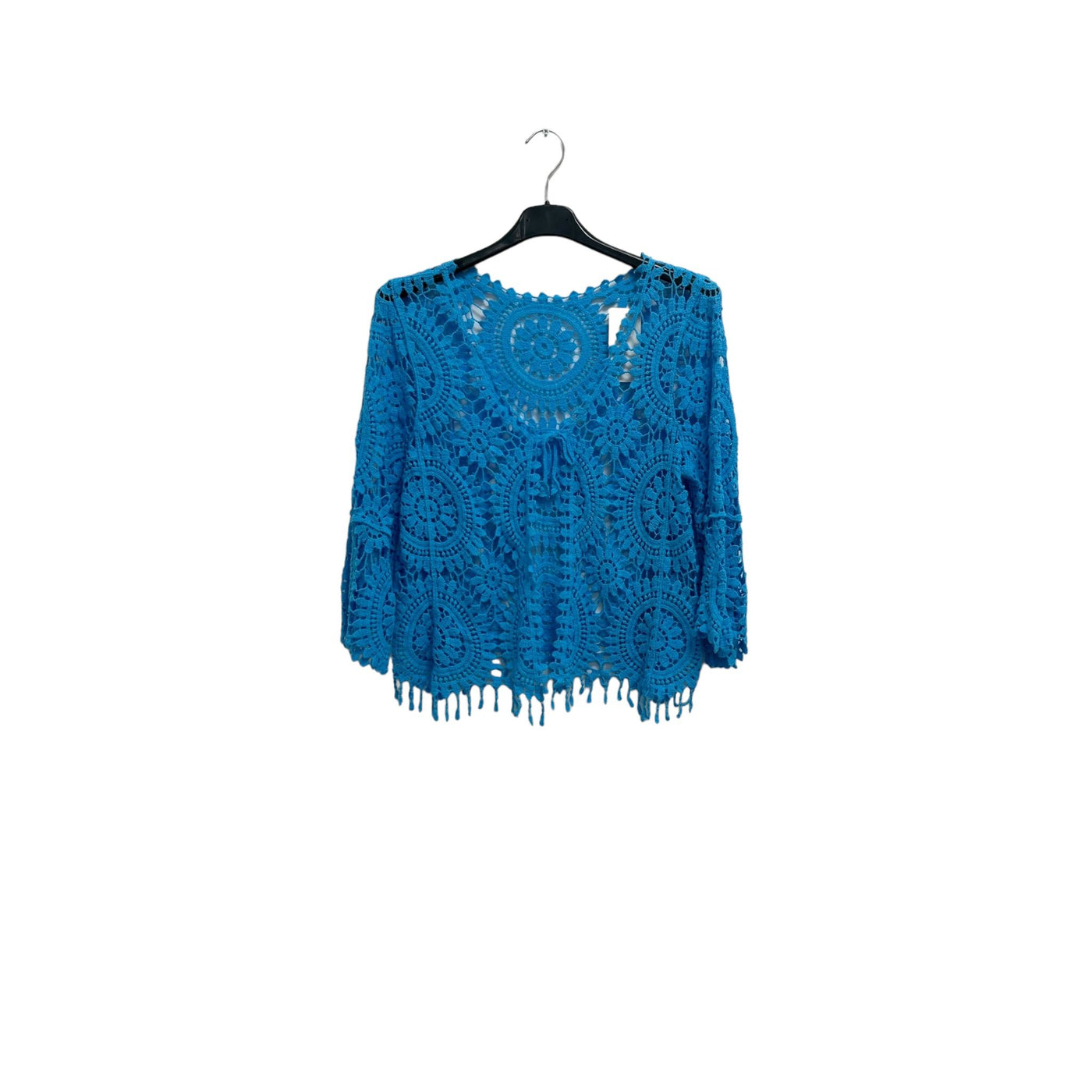 Italian Crochet Lace Shrug Pattern Fringe Hem Tie Front Cardigan