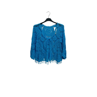 Italian Crochet Lace Shrug Pattern Fringe Hem Tie Front Cardigan