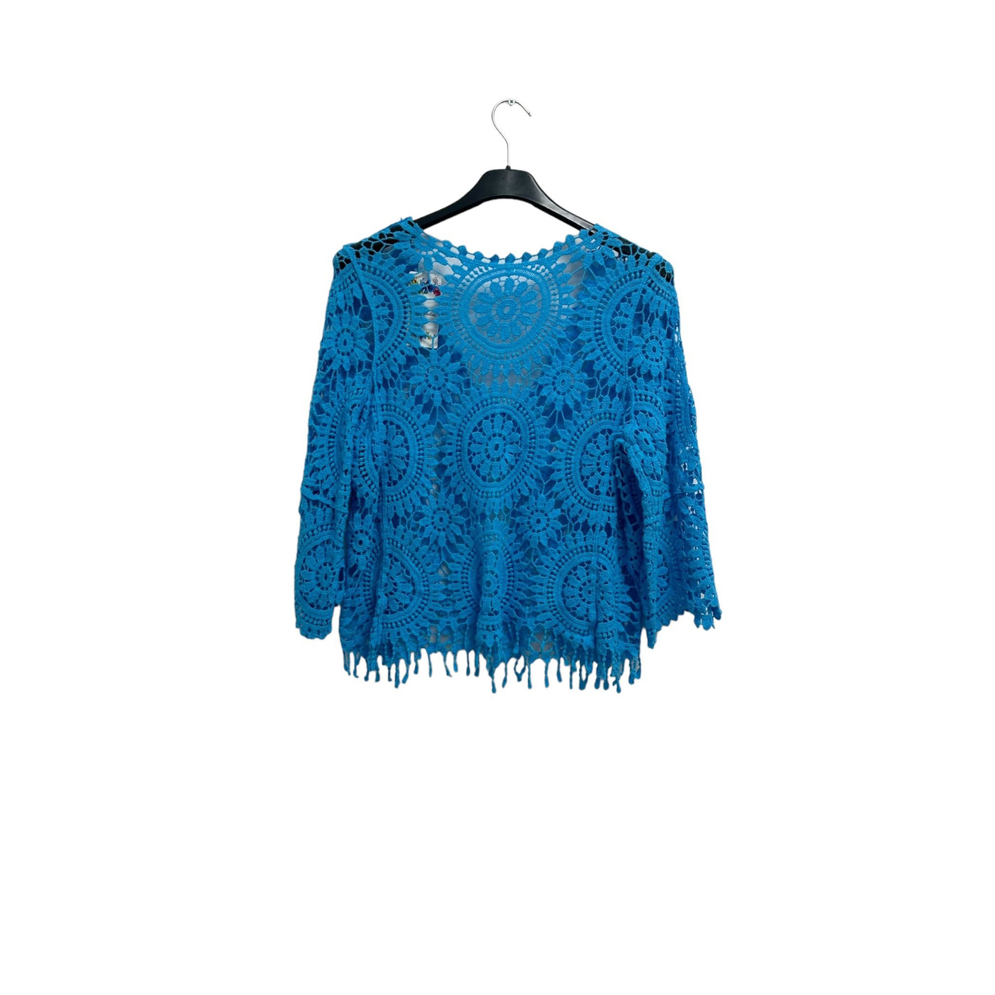 Italian Crochet Lace Shrug Pattern Fringe Hem Tie Front Cardigan