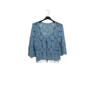 Italian Crochet Lace Shrug Pattern Fringe Hem Tie Front Cardigan