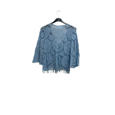 Italian Crochet Lace Shrug Pattern Fringe Hem Tie Front Cardigan