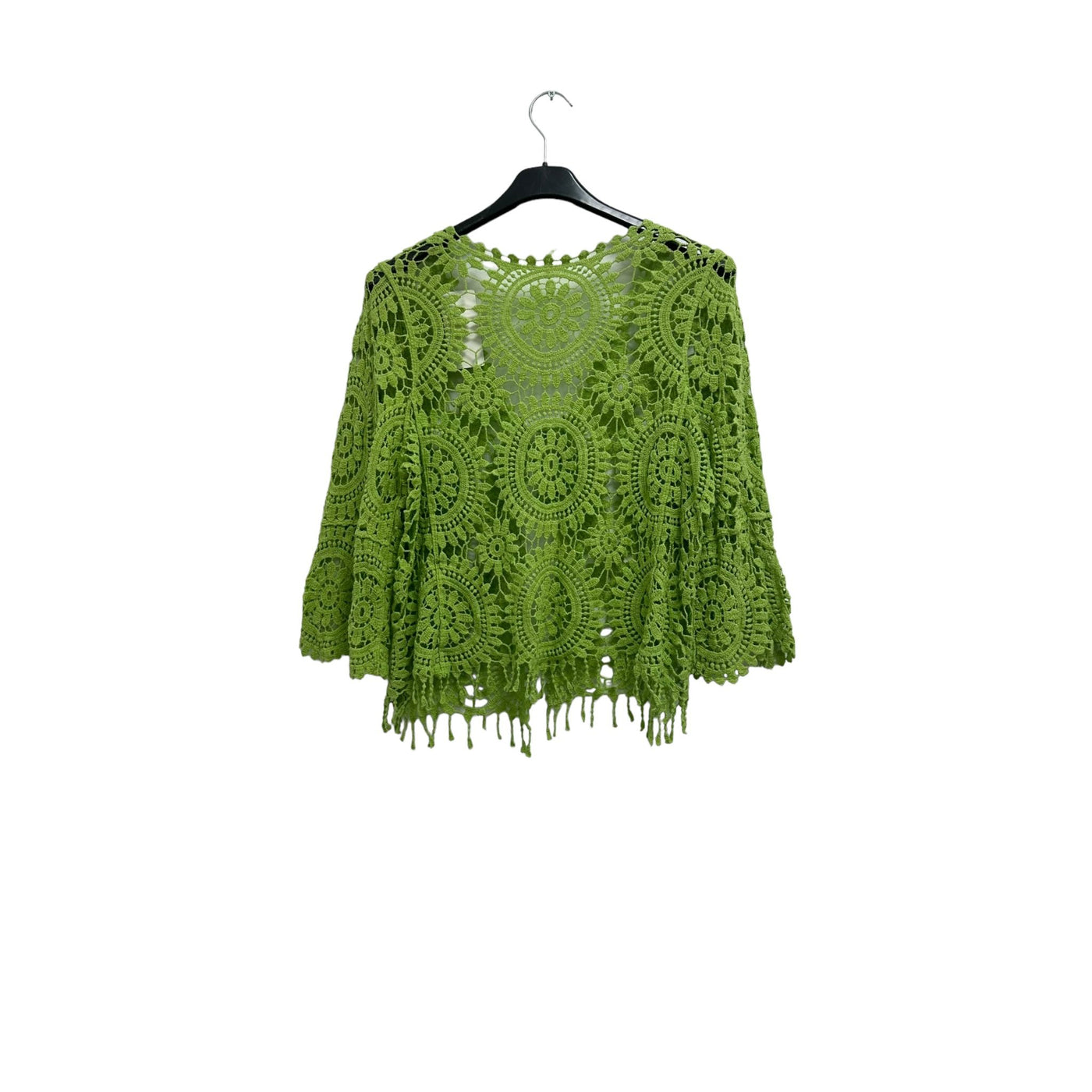 Italian Crochet Lace Shrug Pattern Fringe Hem Tie Front Cardigan