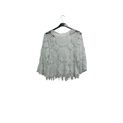 Italian Crochet Lace Shrug Pattern Fringe Hem Tie Front Cardigan