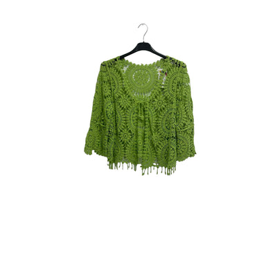 Italian Crochet Lace Shrug Pattern Fringe Hem Tie Front Cardigan