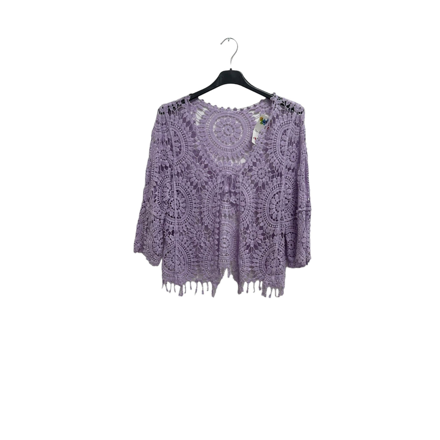 Italian Crochet Lace Shrug Pattern Fringe Hem Tie Front Cardigan