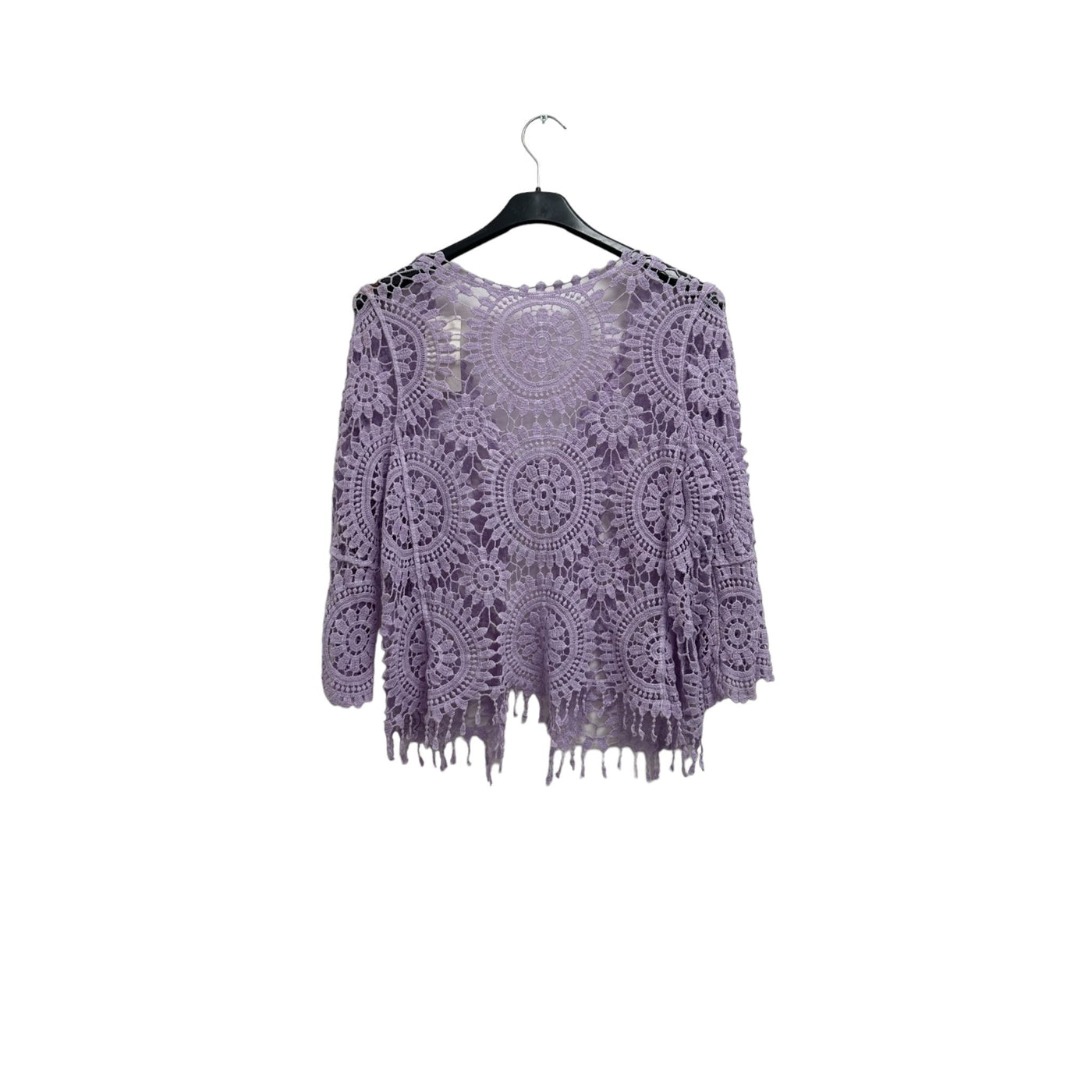 Italian Crochet Lace Shrug Pattern Fringe Hem Tie Front Cardigan