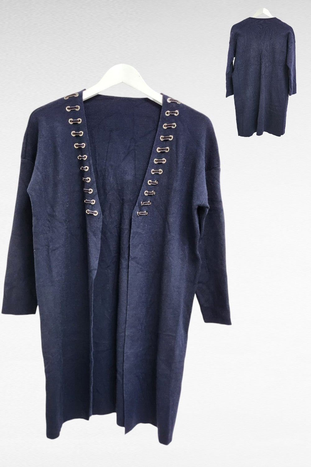 Italian Open Front Stitch Detail Neck Longsleeve Cardigan