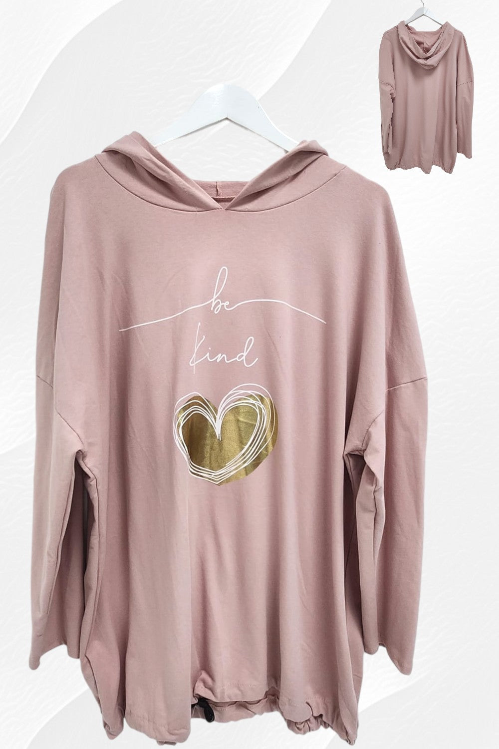 Italian Foil Gold Heart Print Hooded Tunic Top