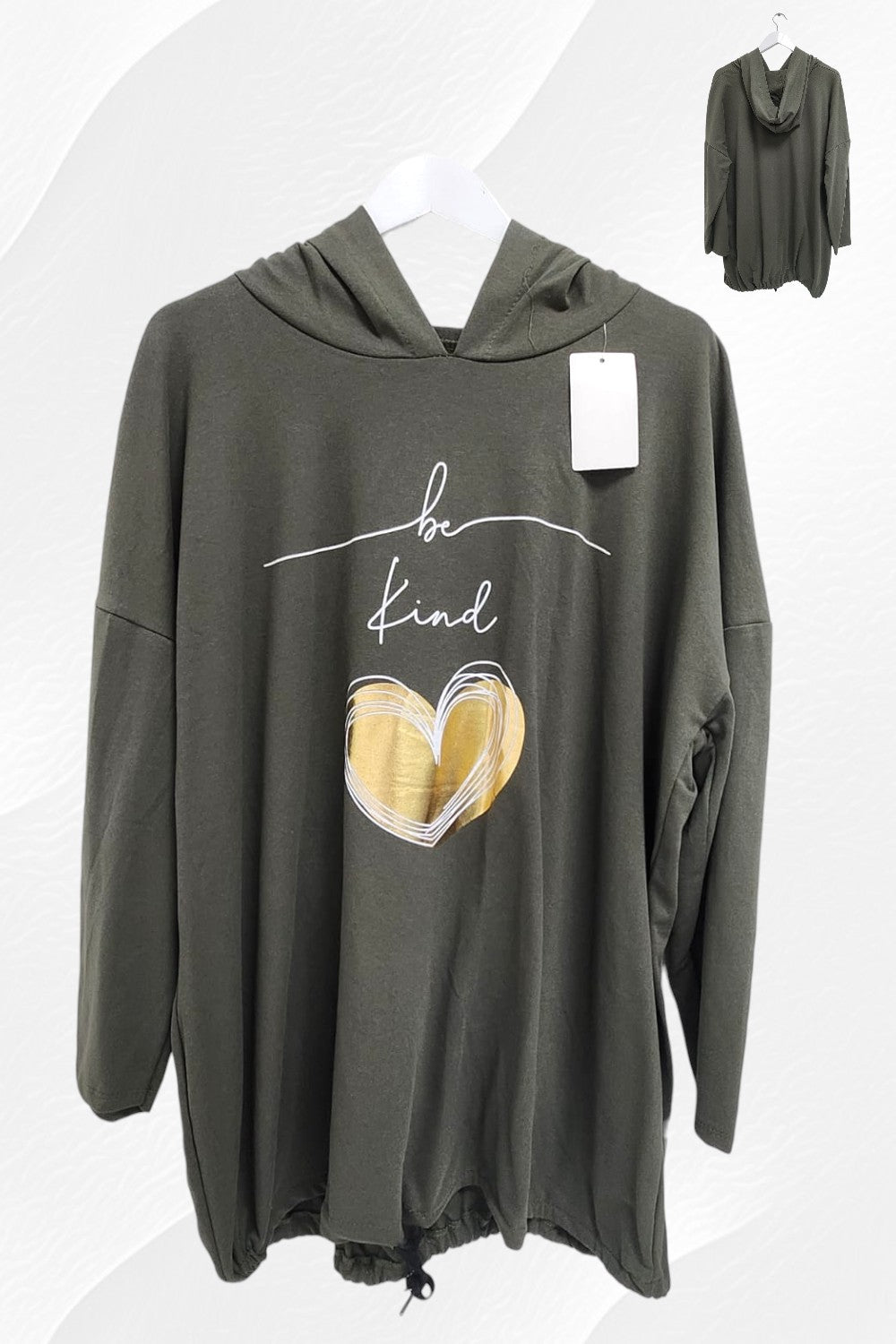 Italian Foil Gold Heart Print Hooded Tunic Top