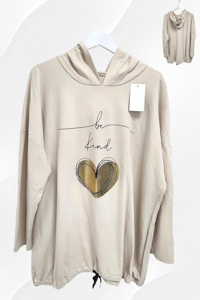 Italian Foil Gold Heart Print Hooded Tunic Top