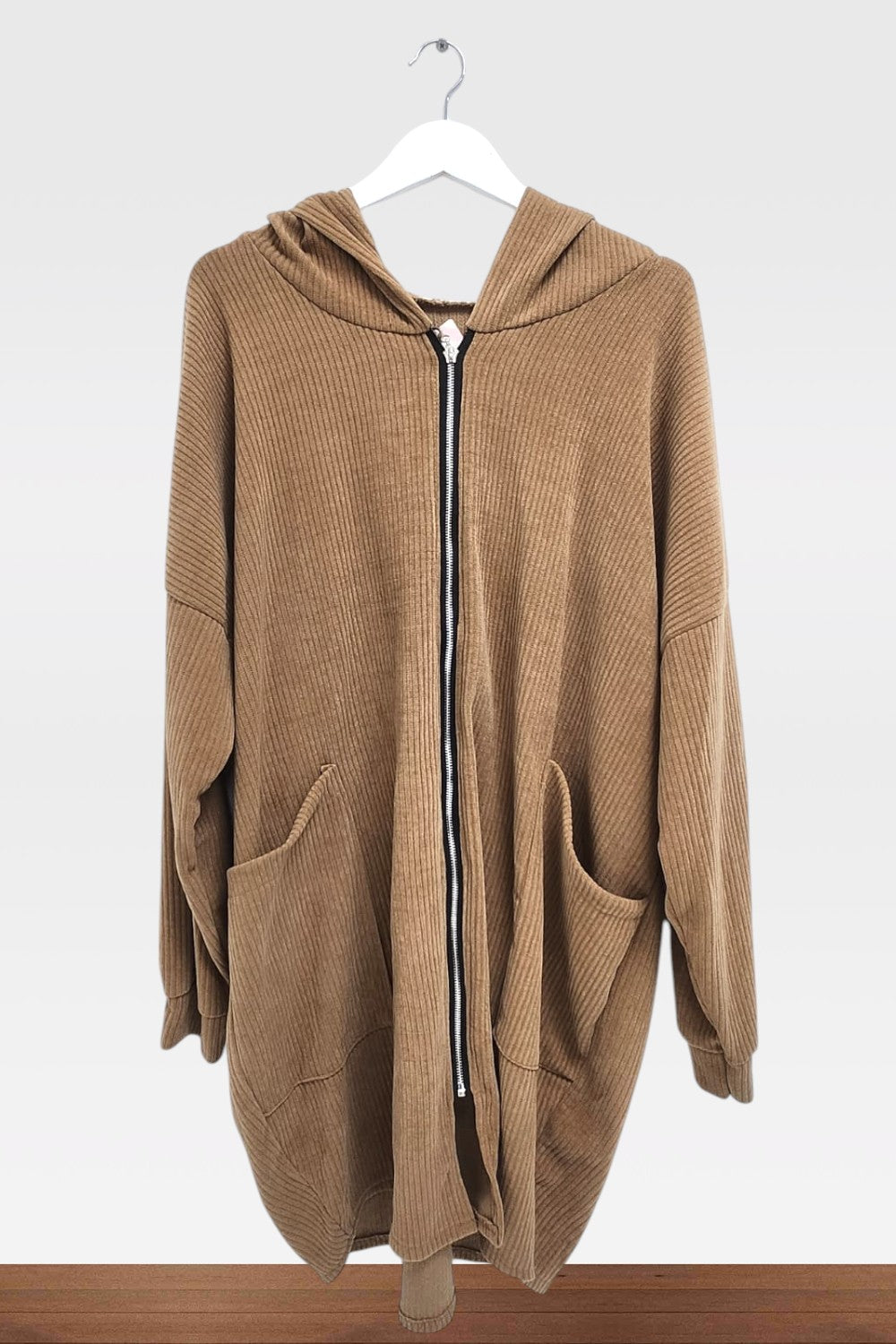 Italian Corduroy Zip Up Longsleeve Hooded Dress