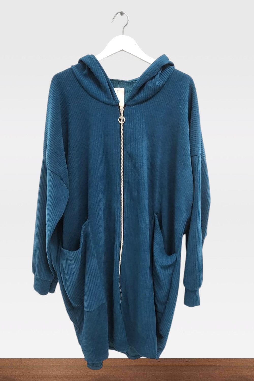 Italian Corduroy Zip Up Longsleeve Hooded Dress