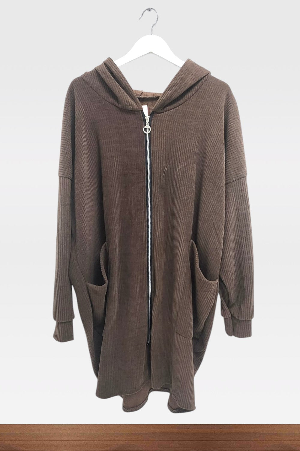 Italian Corduroy Zip Up Longsleeve Hooded Dress