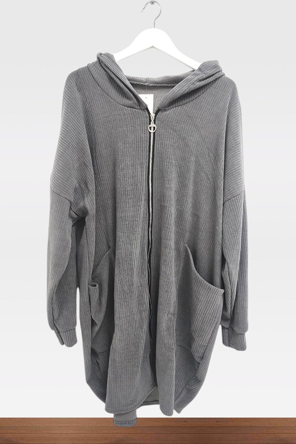 Italian Corduroy Zip Up Longsleeve Hooded Dress