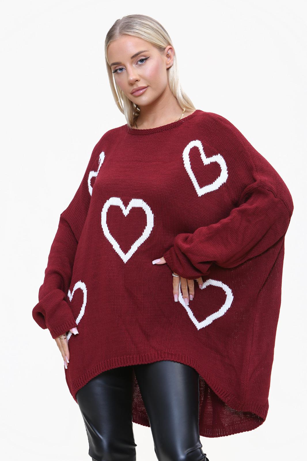 Italian Chunky Knit All Over Heart Print Jumper Top