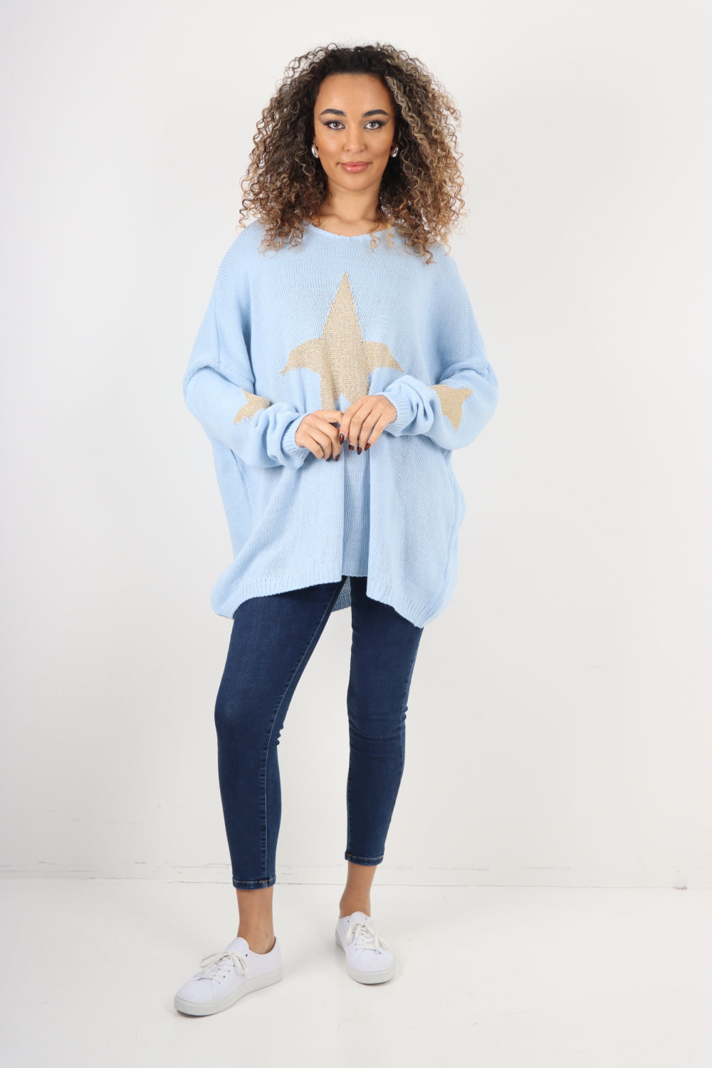 Oversized Sparkle Star Print Sleeve Knitted Jumper Top