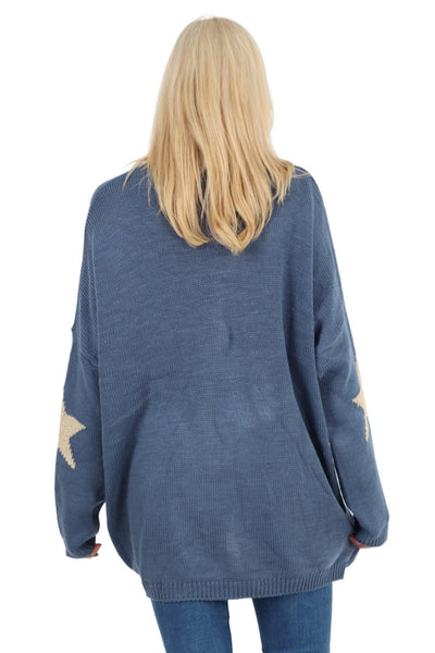 Oversized Sparkle Star Print Sleeve Knitted Jumper Top