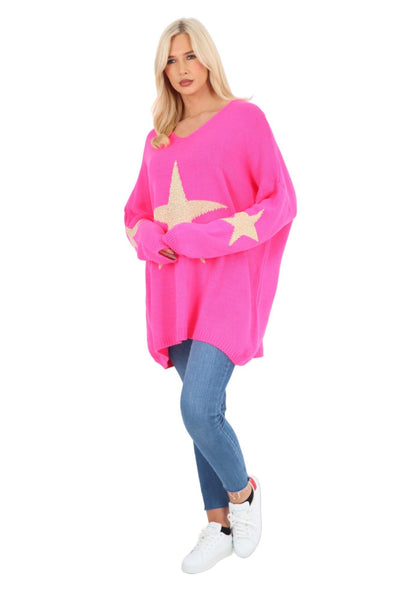 Oversized Sparkle Star Print Sleeve Knitted Jumper Top