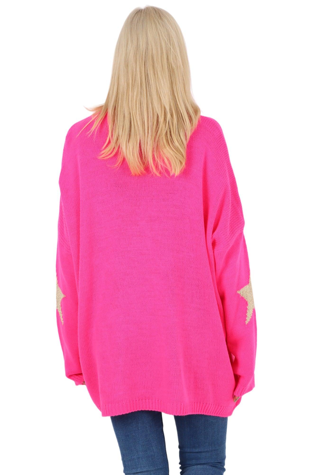 Oversized Sparkle Star Print Sleeve Knitted Jumper Top