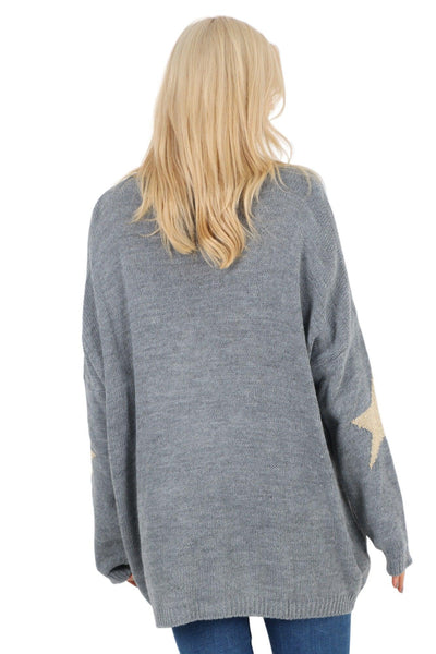 Oversized Sparkle Star Print Sleeve Knitted Jumper Top