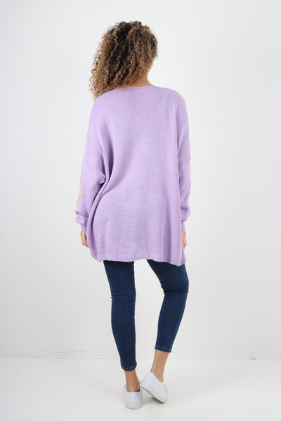 Oversized Sparkle Star Print Sleeve Knitted Jumper Top