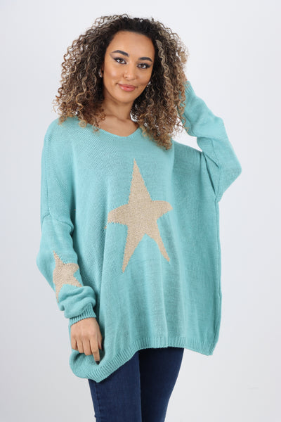 Oversized Sparkle Star Print Sleeve Knitted Jumper Top