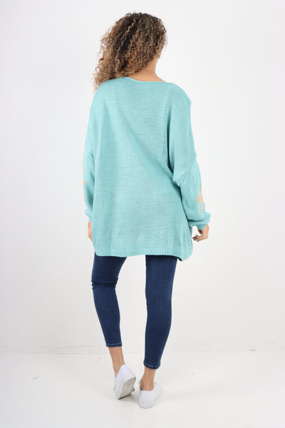 Oversized Sparkle Star Print Sleeve Knitted Jumper Top