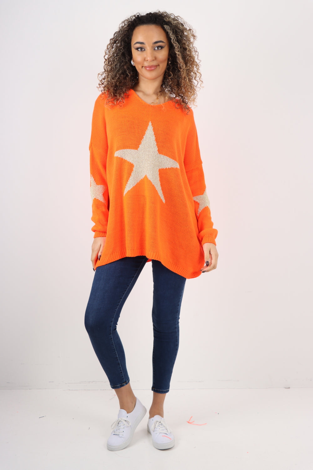 Oversized Sparkle Star Print Sleeve Knitted Jumper Top