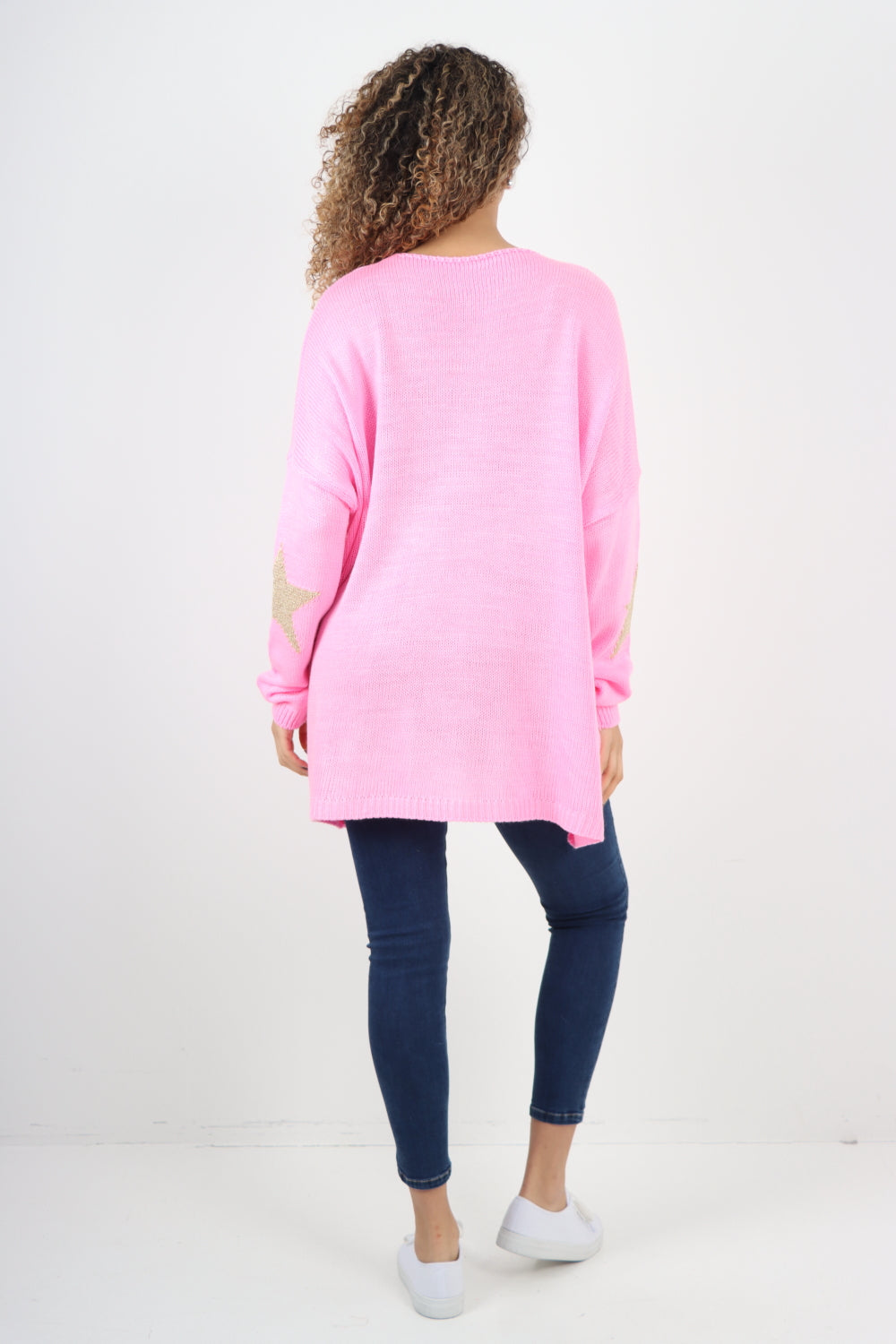 Oversized Sparkle Star Print Sleeve Knitted Jumper Top