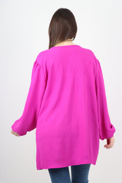 Italian Plain Tie Front Full Sleeve Plain Tunic Top