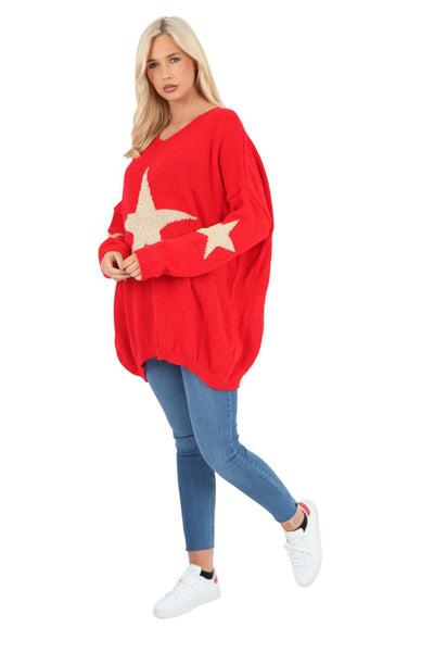 Oversized Sparkle Star Print Sleeve Knitted Jumper Top