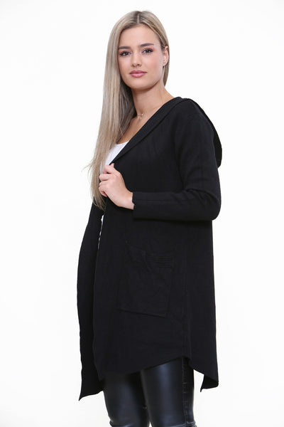 Italian Plait Back Hooded Open Front Long Cardigan