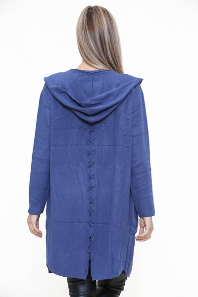 Italian Plait Back Hooded Open Front Long Cardigan