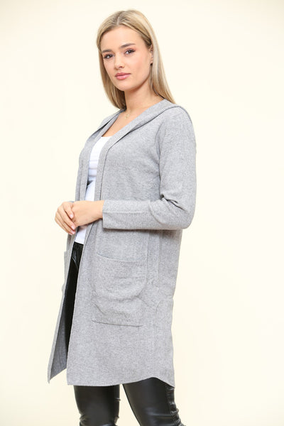 Italian Plait Back Hooded Open Front Long Cardigan