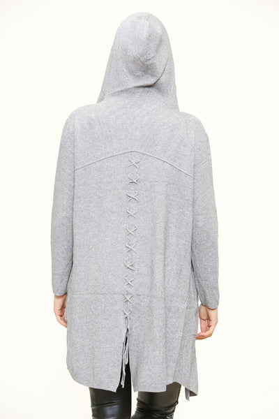 Italian Plait Back Hooded Open Front Long Cardigan