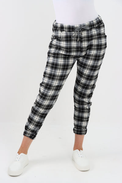 Italian Checked Print Stretch Magic Pants