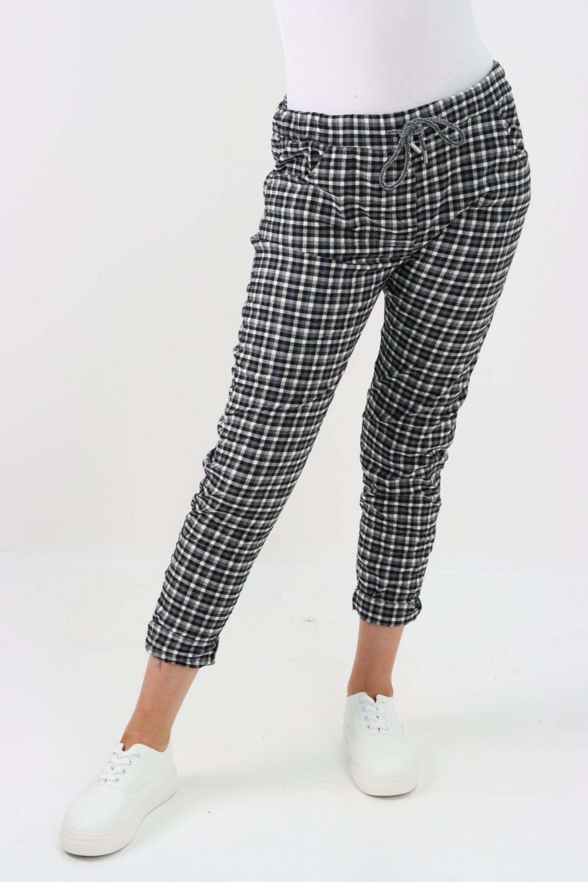 Italian Checked Print Stretch Magic Pants