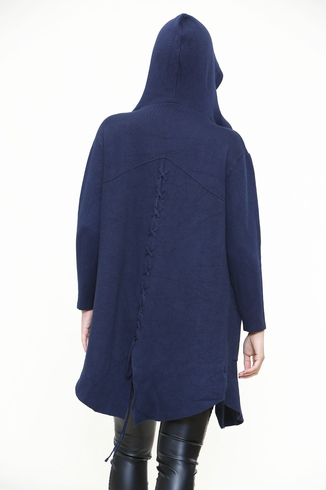 Italian Plait Back Hooded Open Front Long Cardigan