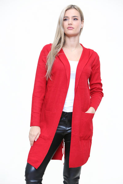 Italian Plait Back Hooded Open Front Long Cardigan