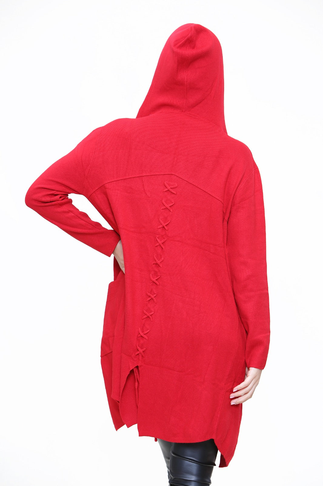 Italian Plait Back Hooded Open Front Long Cardigan