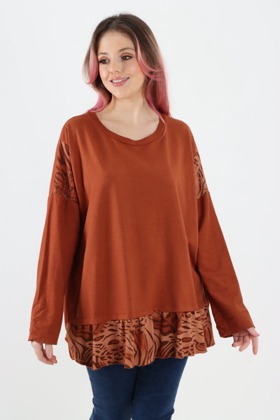 Italian Animal Print Hem Jersey Top