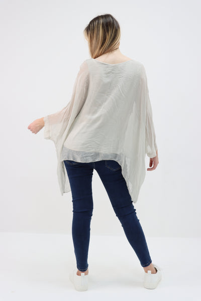 Italian Plain Batwing Silk Tunic Top