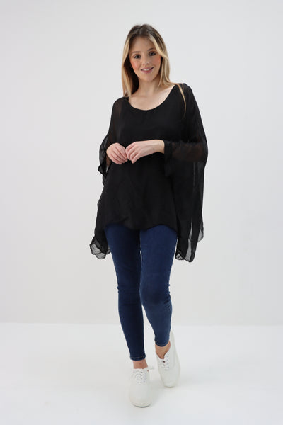 Italian Plain Batwing Silk Tunic Top