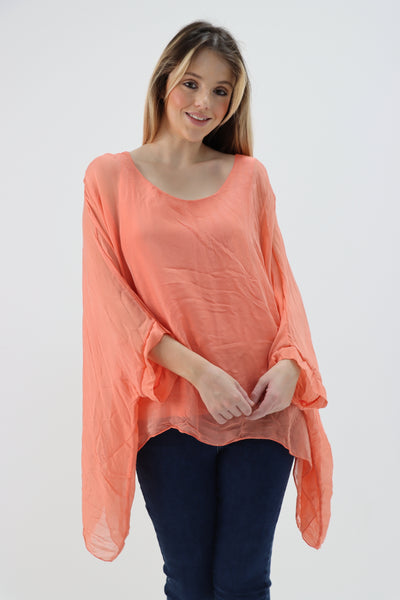 Italian Plain Batwing Silk Tunic Top